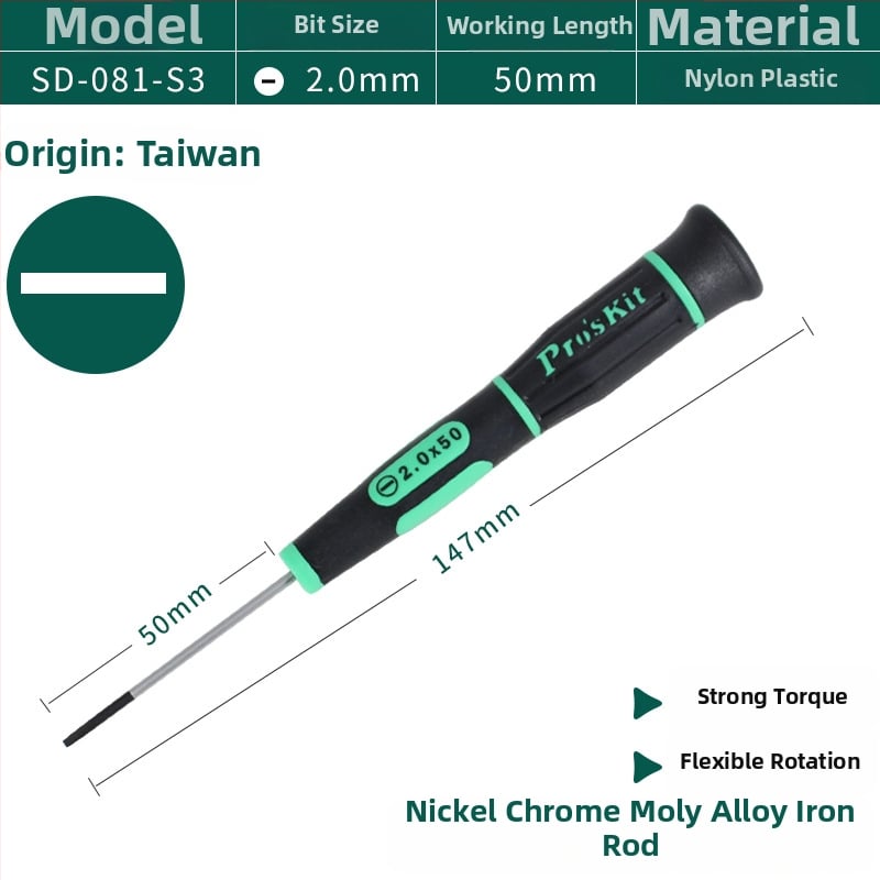 Κατσαβίδι ακρίβειας Pro'skit/Baogong, κράμα χρωμιοβανδιομολυβδενιο, λαβή PP+TPR, χωρίς μόνωση, μη μαγνητικό, 20 g