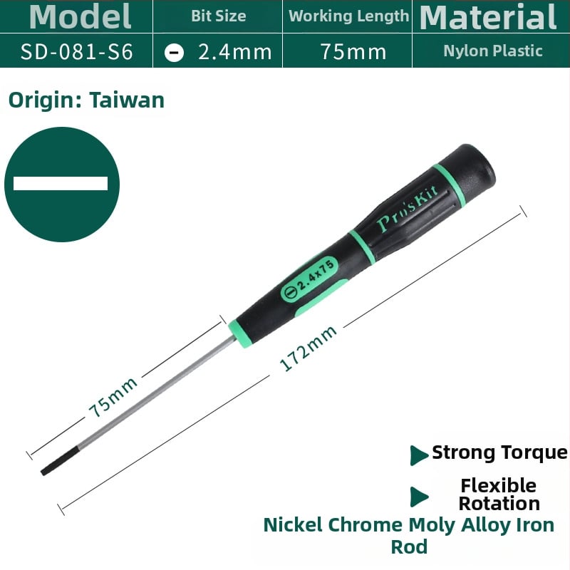 Κατσαβίδι ακρίβειας Pro'skit/Baogong, κράμα χρωμιοβανδιομολυβδενιο, λαβή PP+TPR, χωρίς μόνωση, μη μαγνητικό, 20 g