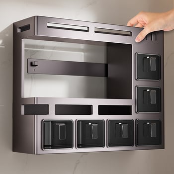 Odyssk zidni stalak za začine od karbonskog čelika, bez bušenja, moderni minimalistički stil, za ulje, sol, umak i ocat