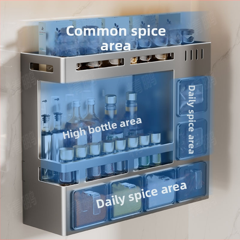 Odyssk nástenný stojan na korenie z karbónovej ocele, bez vŕtania, moderný minimalistický štýl, pre olej, soľ, omáčku a ocot