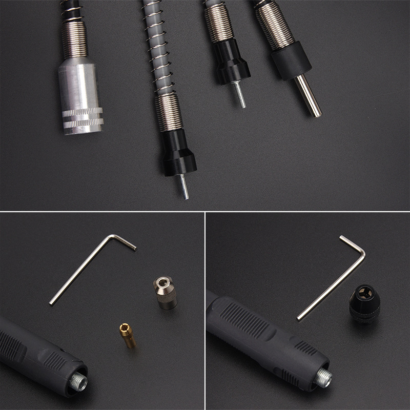 Električni fleksibilni osovinski alat za brušenje s čeljustima 0,3–3,2 mm, kompatibilnost 3 mm/6 mm, univerzalna čeljust i držač