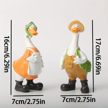 Kültéri kerti kacsa szobrok gyantából – apa és anya kacsa, pásztor stílusú kertdekor