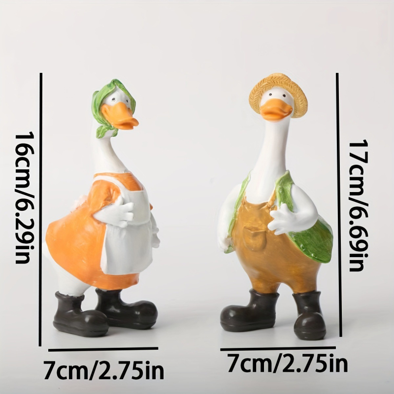 Kültéri kerti kacsa szobrok gyantából – apa és anya kacsa, pásztor stílusú kertdekor