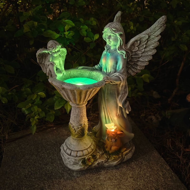 Európai stílusú angyal szobor színváltós lámpával, gyanta kézműves tárgy, napelemes éjjeli lámpa (Anyag: Gyanta; Készítés: félig kézi - félig gépi; IP: Nem engedélyezett)