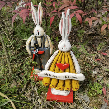 Nyúl kerti szobor, Húsvét, amerikai vidéki retro stílus, boxwood anyag, karikatúra stílus