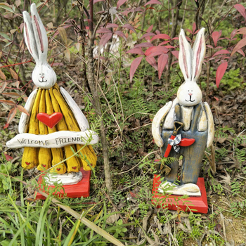 Nyúl kerti szobor, Húsvét, amerikai vidéki retro stílus, boxwood anyag, karikatúra stílus