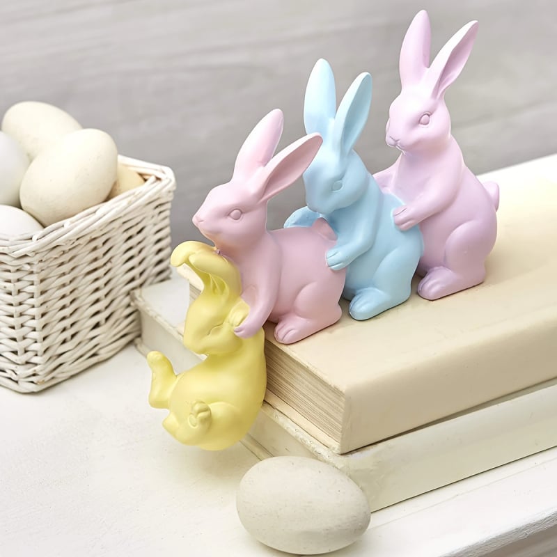 Figura od smole zeka za dekoraciju doma i dvorišta — Uskrsna tema, moderni minimalistički stil