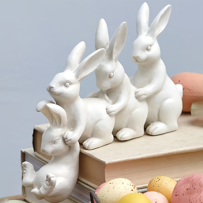 Figura od smole zeka za dekoraciju doma i dvorišta — Uskrsna tema, moderni minimalistički stil