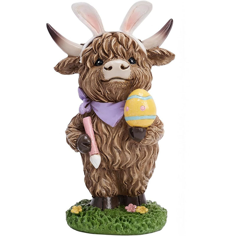 Uskrsna Highland krava – ukras za vrt od smole, Šifra proizvoda 0099, Stil originalni dizajn