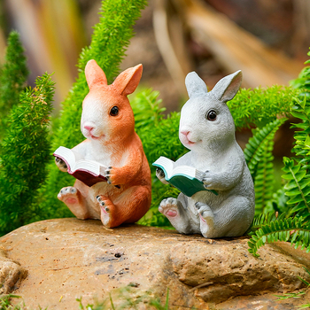 Smolnata vrtna miniatura s slatkim zekom za vanjski mikropejzaž — idiličan stil; Materijal: smola; Stil: idiličan; Tema: slatki zeko; Primjena: vrt/vanjski prostor