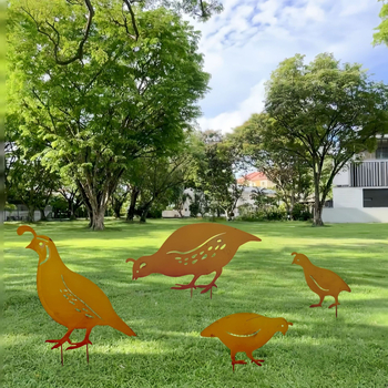 Fürj alakú kerti sziluett – vasból készült dekoráció, modern minimális stílus (Anyag: Vas; Kategória: Állatok; Stílus: Modern minimális; Alkalmazási területek: Otthon, Kert, Beltér és kültér, Iroda)