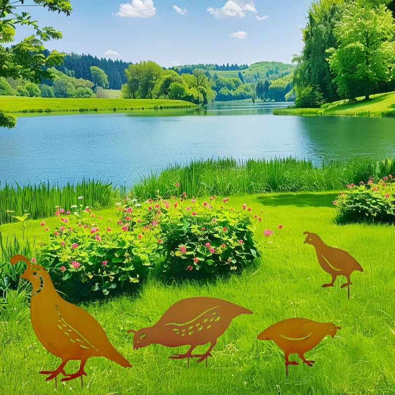 Fürj alakú kerti sziluett – vasból készült dekoráció, modern minimális stílus (Anyag: Vas; Kategória: Állatok; Stílus: Modern minimális; Alkalmazási területek: Otthon, Kert, Beltér és kültér, Iroda)