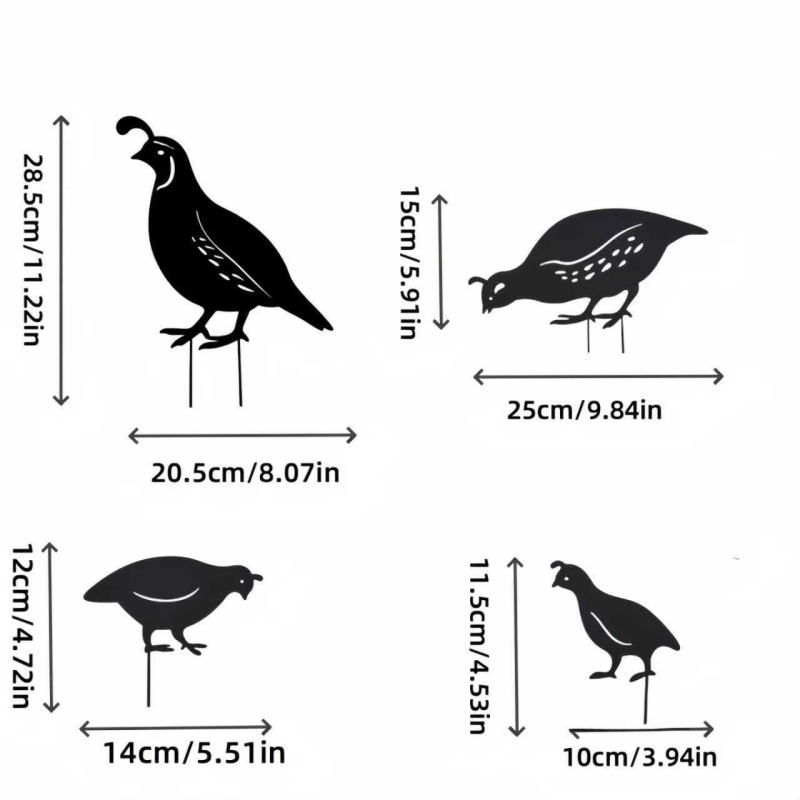 Fürj alakú kerti sziluett – vasból készült dekoráció, modern minimális stílus (Anyag: Vas; Kategória: Állatok; Stílus: Modern minimális; Alkalmazási területek: Otthon, Kert, Beltér és kültér, Iroda)