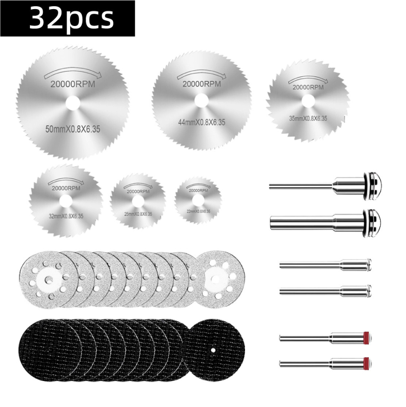 Diamond cutting and grinding disc kit for woodworking — high-speed steel saw blade, diamond disc, and resin double-mesh grinding wheel for electric grinders