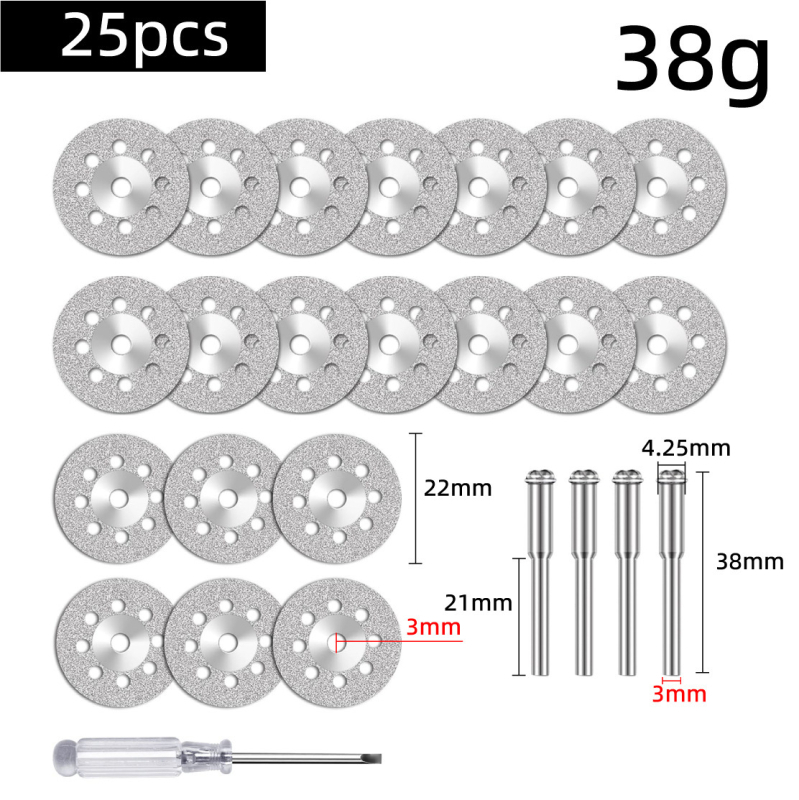Diamond cutting and grinding disc kit for woodworking — high-speed steel saw blade, diamond disc, and resin double-mesh grinding wheel for electric grinders