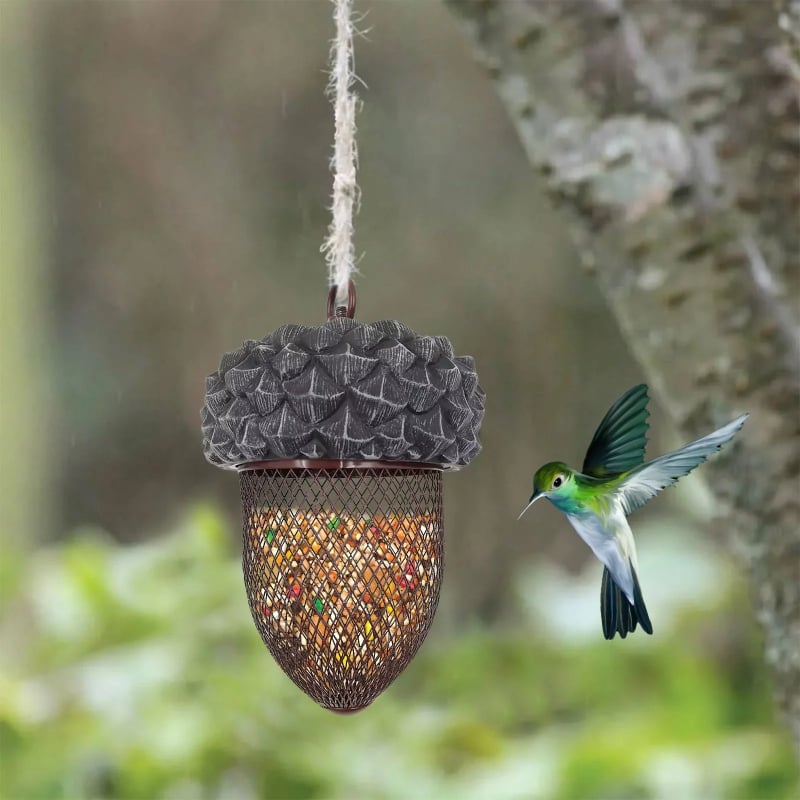 Hranilica za kolibri – dekorativna smolna dekoracija za vrt u obliku žira, za viseće postavljanje