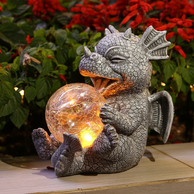 Dinozavrova vrtna skulptura sa solarnom lampom za vanjsku upotrebu, vodootporna dekoracija od smole