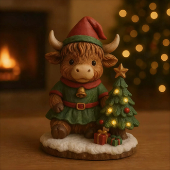 Figurica od smole Highland krave za božićnu dekoraciju – slatka dekorativna figurica za dom i vrt, svečani dar