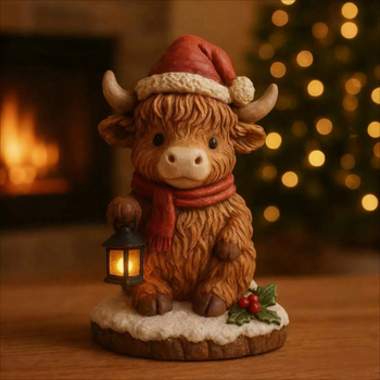 Figurica od smole Highland krave za božićnu dekoraciju – slatka dekorativna figurica za dom i vrt, svečani dar