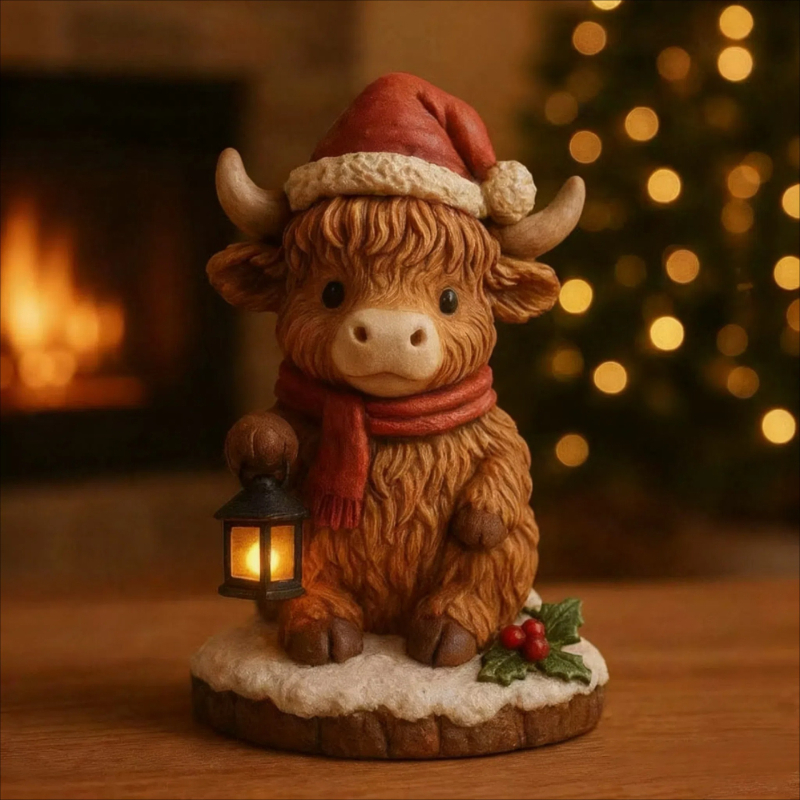 Figurica od smole Highland krave za božićnu dekoraciju – slatka dekorativna figurica za dom i vrt, svečani dar