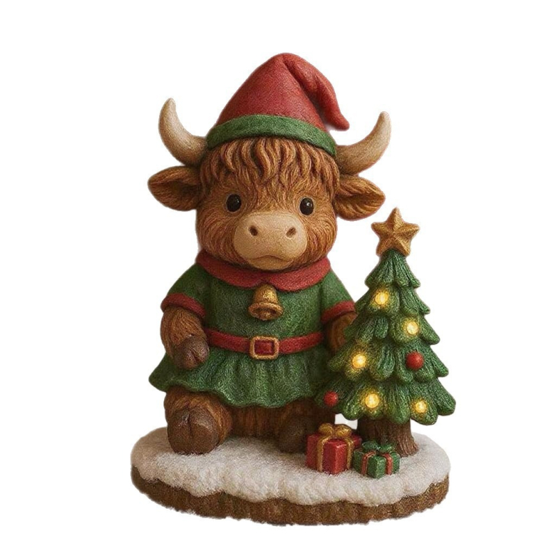 Figurica od smole Highland krave za božićnu dekoraciju – slatka dekorativna figurica za dom i vrt, svečani dar