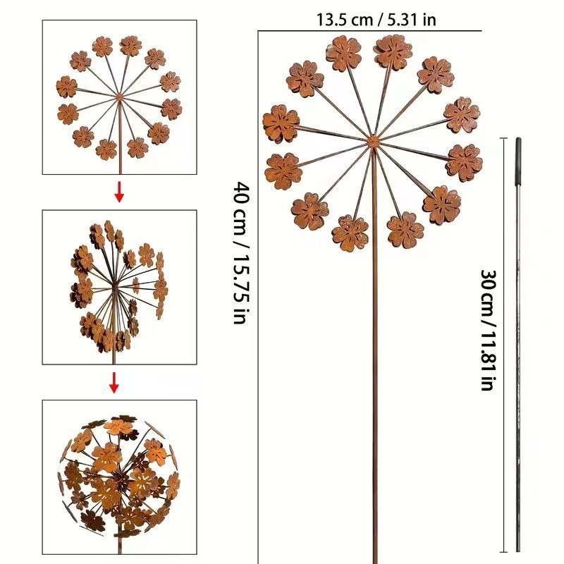 Vas kerti karó virágmotívummal, modern minimalista stílus, modell 12.13.3