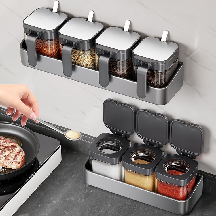 Nehrđajući čelik – zidni držač noževa i začina – bez bušenja, višefunkcionalni kuhinjski organizator