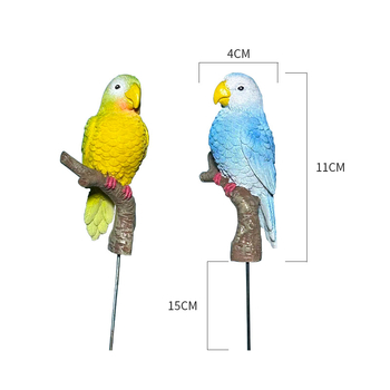 Papagáj virágcsokor dekorfigura, szintetikus gyanta, rajzfilmszerű stílus, Pengba márka, állat dekor