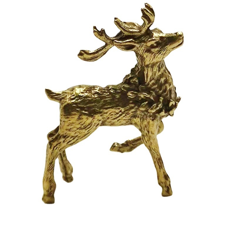 Brass Sika szarvas asztali dísz – tea pet, kert dekoráció, kézzel készített szobor, polírozott felülettel