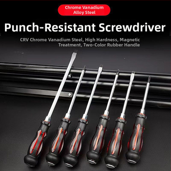 Impactovo odolný skrutkovač set s krížovou a plochou špičkou pre priemyselné použitie — plastové telo; rukoväť z chróm-vanádiovej zliatiny; typ hlavice: kríž