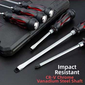 Impactovo odolný skrutkovač set s krížovou a plochou špičkou pre priemyselné použitie — plastové telo; rukoväť z chróm-vanádiovej zliatiny; typ hlavice: kríž