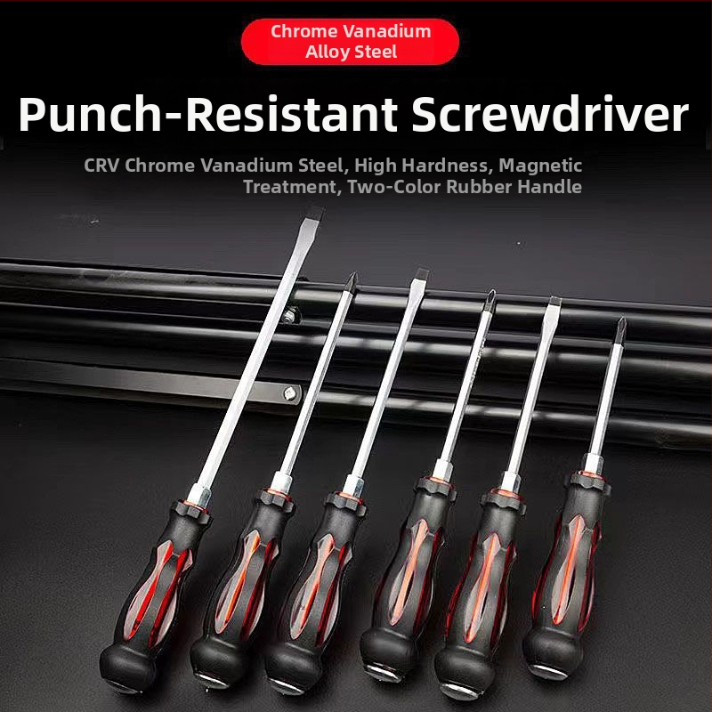 Impactovo odolný skrutkovač set s krížovou a plochou špičkou pre priemyselné použitie — plastové telo; rukoväť z chróm-vanádiovej zliatiny; typ hlavice: kríž