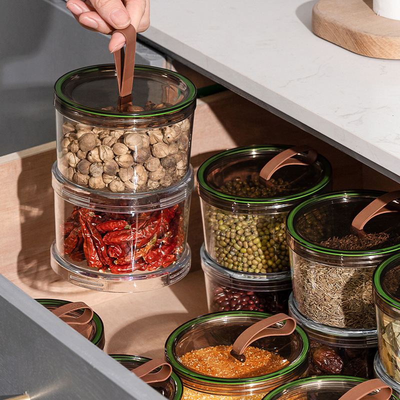 Élelmiszer-biztonságos műanyag fűszertároló doboz, nyolcszögletű, tömítő fedéllel, egymásra rakható