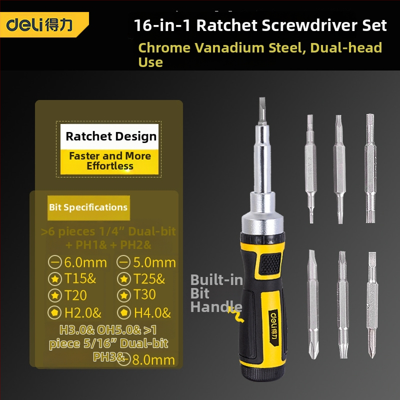 Deli skrutkovačový set z karbónovej ocele s plastovou rukoväťou, bez izolácie, bez magnetizmu, plochá hlava