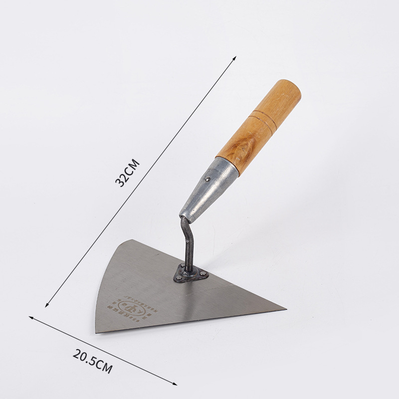 Set alata za zidanje s drvenom drškom: oštra lopata, trokutasta lopata u obliku breskve, zidarski nož, malterska špatula i završni nož. Podrijetlo: Shandong, Kina; Model: Sharp knife type; Namijenjeno za gradilišta i zidare