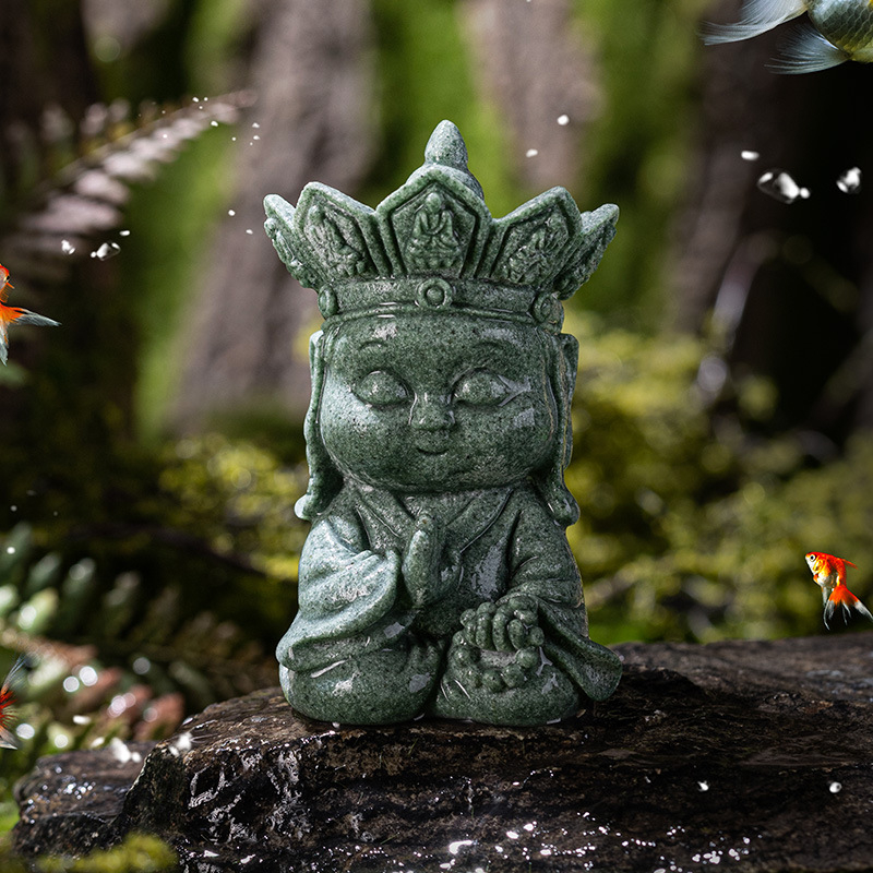 Kineskog stila zeleni pijesčani tea pet, tiho Buddha, vrhunska Zen dekorativna stvar za stolni prostor dnevnog boravka