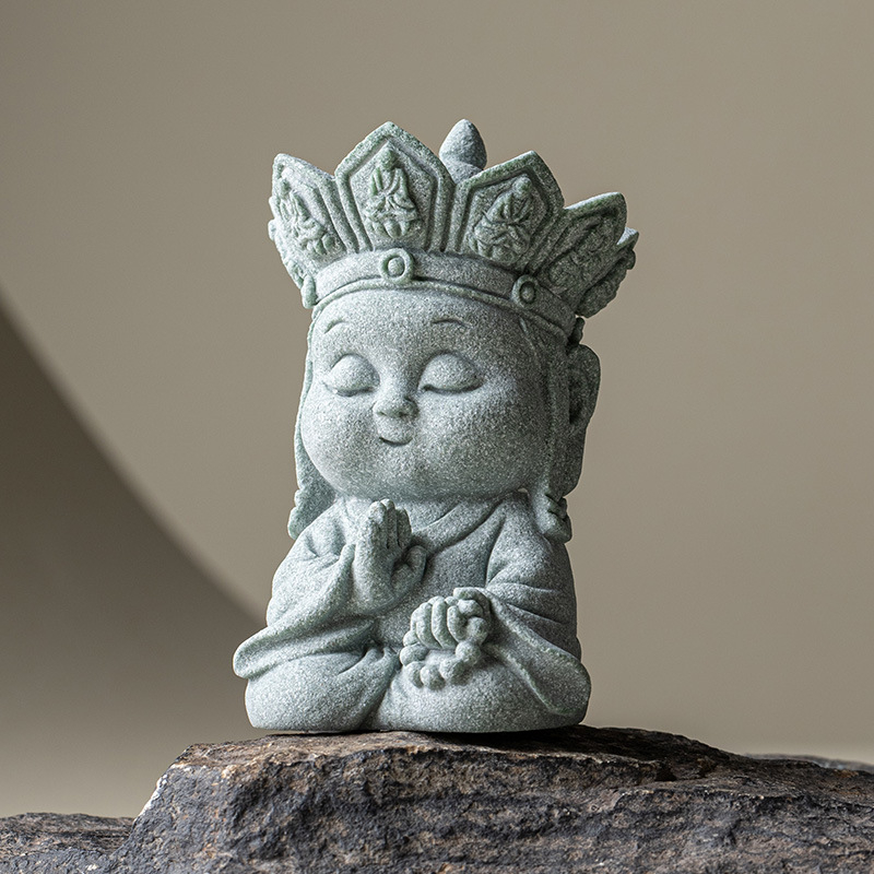 Kineskog stila zeleni pijesčani tea pet, tiho Buddha, vrhunska Zen dekorativna stvar za stolni prostor dnevnog boravka