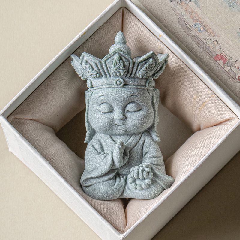 Kineskog stila zeleni pijesčani tea pet, tiho Buddha, vrhunska Zen dekorativna stvar za stolni prostor dnevnog boravka