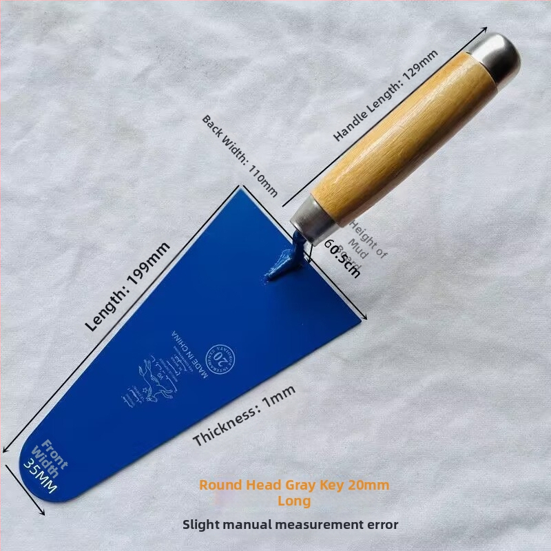 Téglaépítő glettelőkanál kör fejű, szerszám építkezésre, alkalmas téglázásra és vakolásra