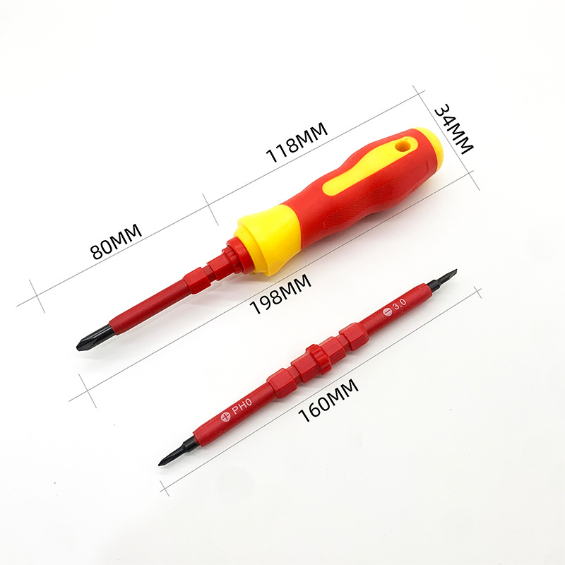 Set izolant de șurubelnițe pentru electricieni — magnetic, din oțel CR-V, capete Phillips și plate, 0,4 kg