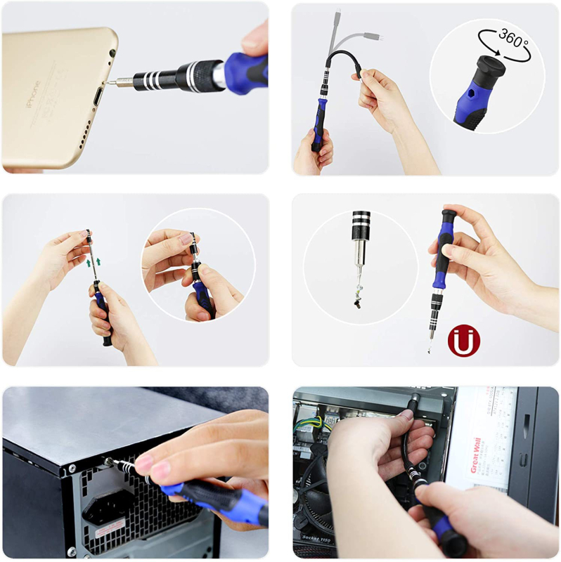 Električni odvijač 140 u 1 s višestrukim kutnim bitovima: Philips, plosni, Torx i Hex — CR-V čelik
