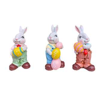 Húsvéti nyúl szobor, rajzfilmszerű stílus, szintetikus gyanta, karton csomagolás, Xingmao márka