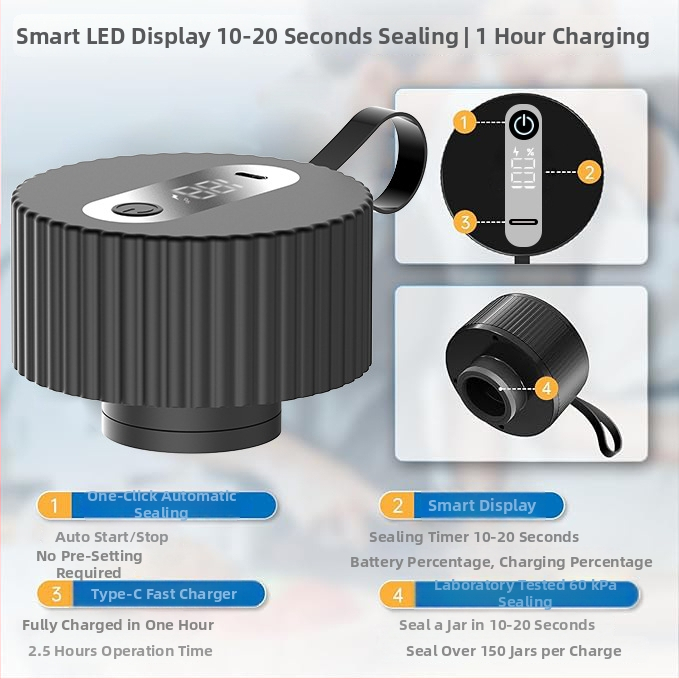 Elektrický uzáver pre poháre Mason, vákuové balenie pre domáce použitie, cestovanie a balenie