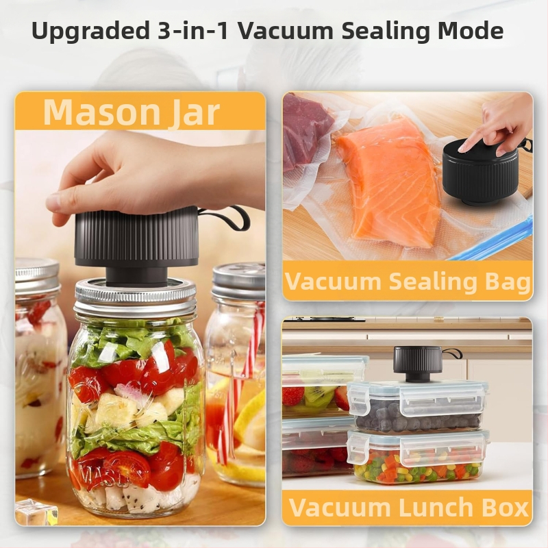 Elektrický uzáver pre poháre Mason, vákuové balenie pre domáce použitie, cestovanie a balenie
