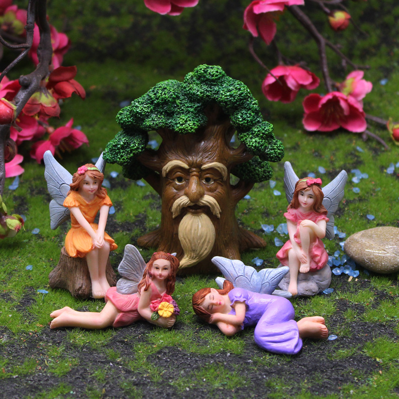 Ukrasna figura za vrt od smole: Tree Grandpa elf, Yizun, za mikro pejzaž