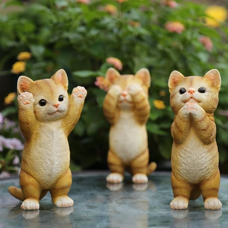 Ornament pisicuță din rășină pentru grădină în aer liber, stil desen animat; Material: Rășină; Categorie: Meșteșuguri din rășină