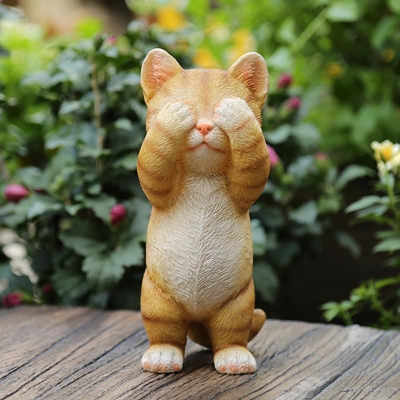 Ornament pisicuță din rășină pentru grădină în aer liber, stil desen animat; Material: Rășină; Categorie: Meșteșuguri din rășină