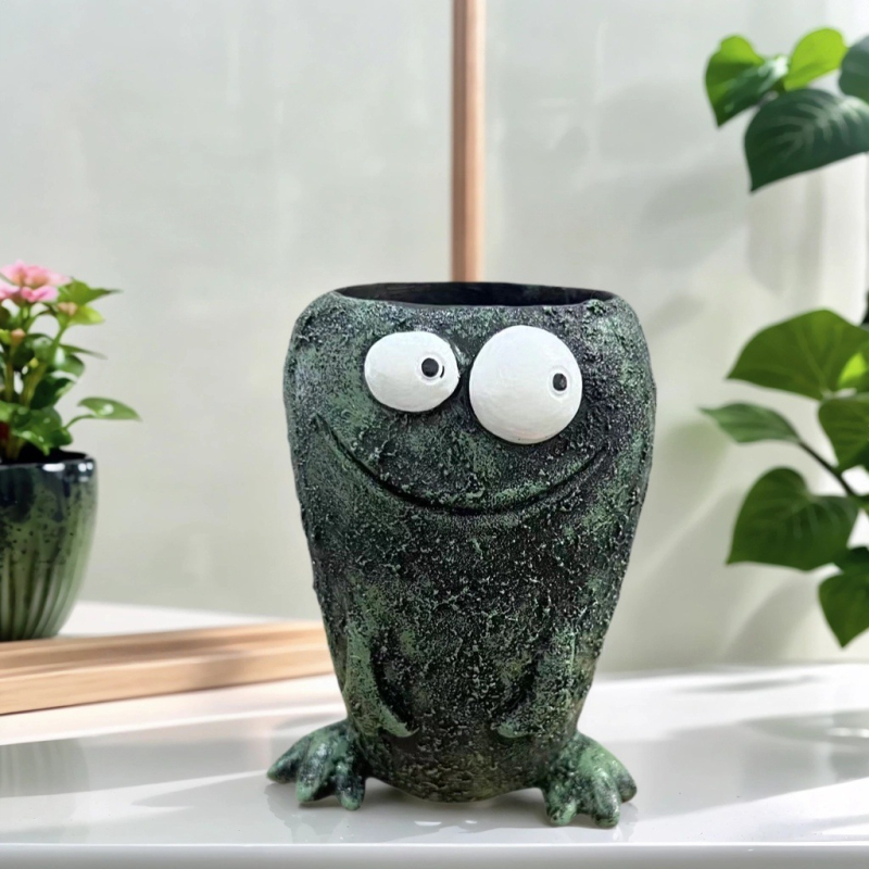 Kreativna žabja posuda za biljke od smole sa smiješnim izrazom, za dom i dvorište