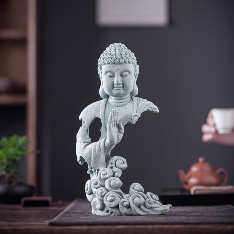 Statua Budde u kineskom zen stilu za vrt, ukras za cvijeće i čajnu sobu, Šakyamuni Buddha, uređenje akvarija, materijal plavi kamen