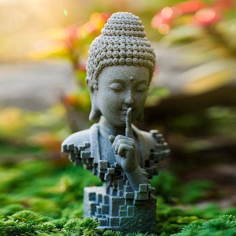 Statua Budde u kineskom zen stilu za vrt, ukras za cvijeće i čajnu sobu, Šakyamuni Buddha, uređenje akvarija, materijal plavi kamen